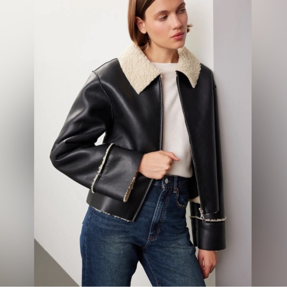 Black Shearling Collar Women's Jacket